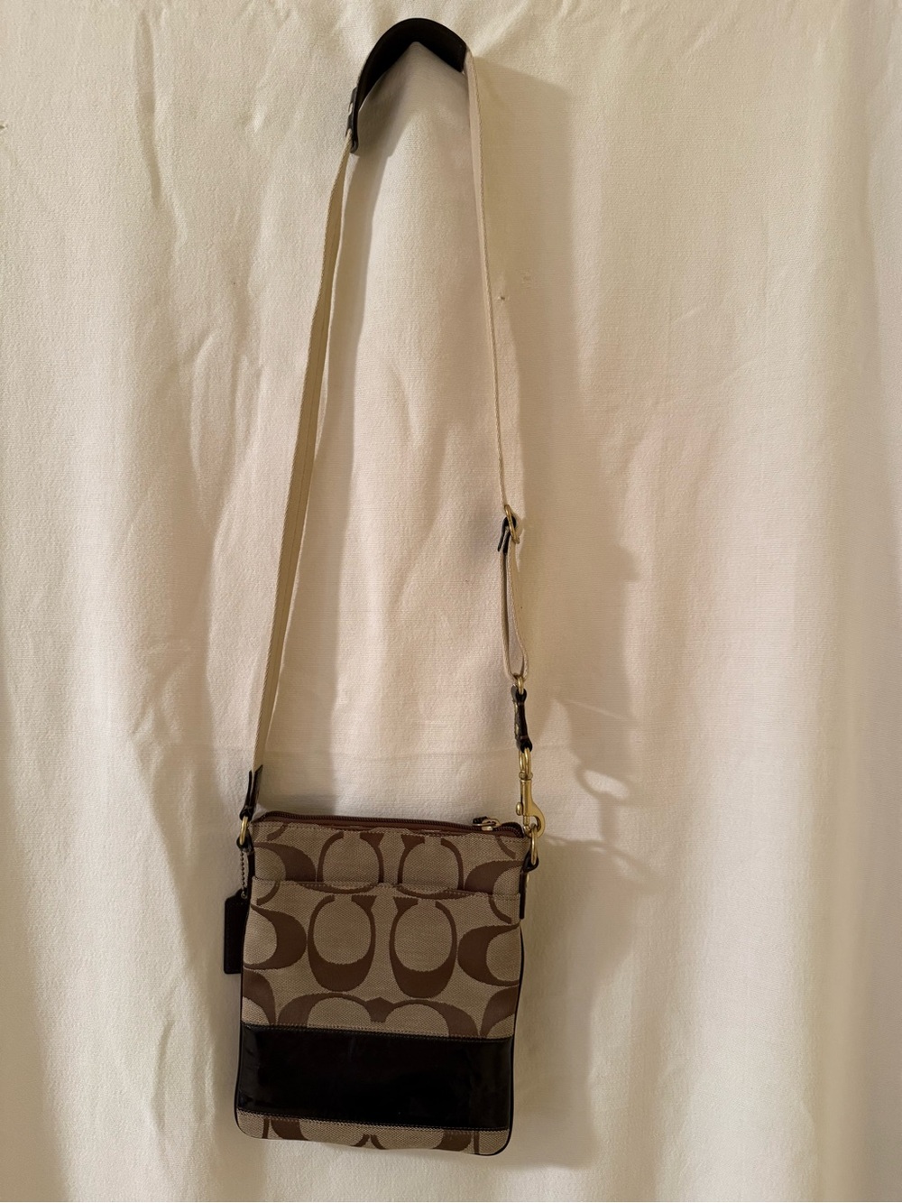 Coach Khaki and Brown Signature Crossbody with Patent Leather Trim - Picture 2 of 5